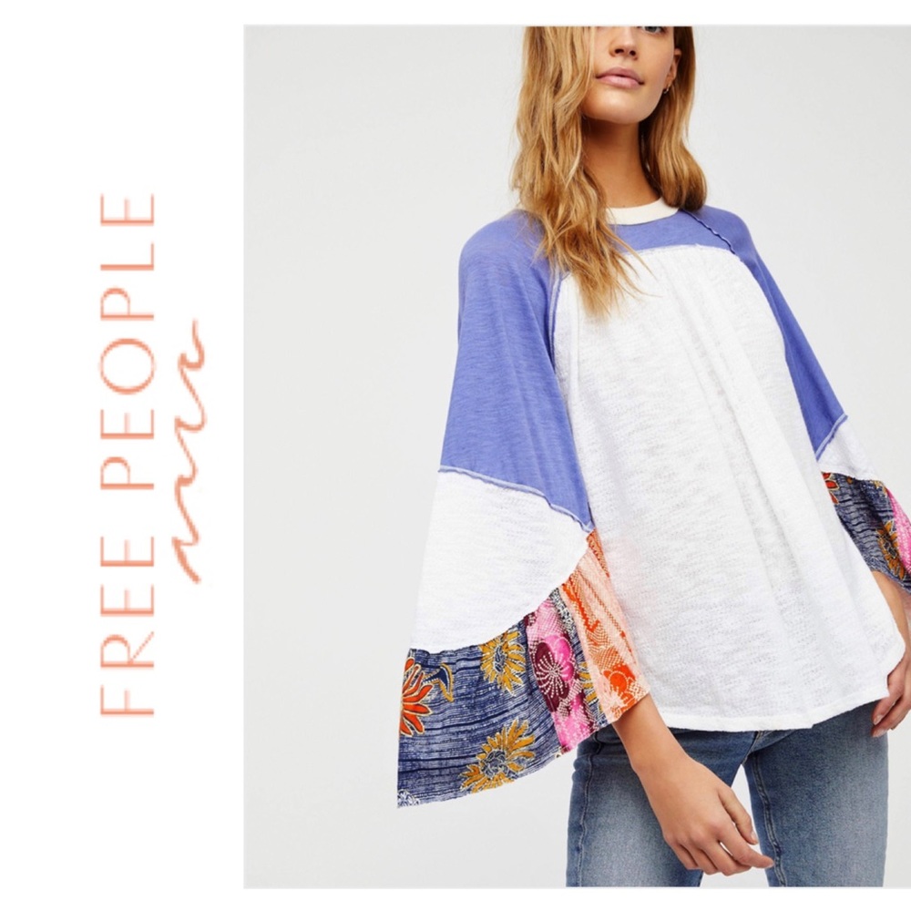 Free People🦋We the Free Friday Fever Patchwork Top Bell Sleeve